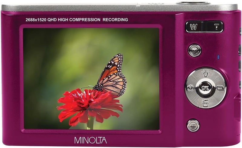 Minolta MND20 44MP Digital Camera – 2.7K Ultra HD Video, 16X Digital Zoom, Anti-Shake Stabilization, Time Lapse, Face Detection, 2.9-inch LCD Display – Lightweight Compact Camera (Magenta) - Image 5
